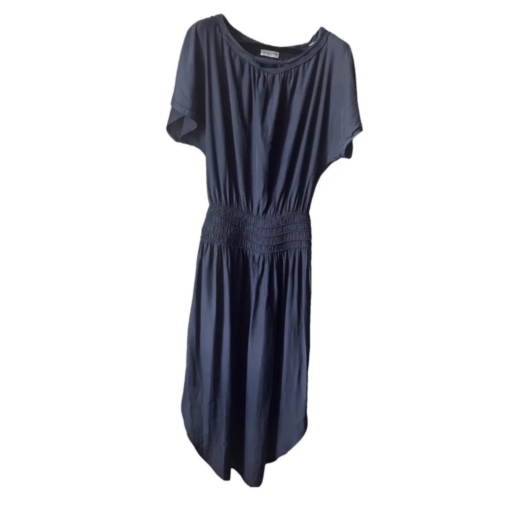 Ramy Brook Navy Cut Out Neckline Relaxed Blouson Cinch Waist Midi Dress, Medium